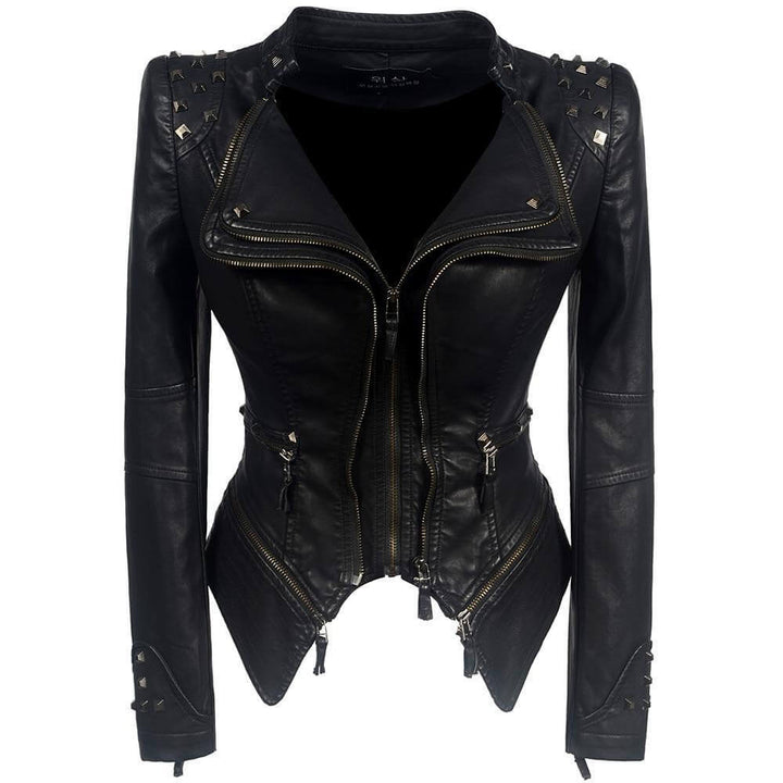 Damen Gothic Lederjacke Schwarz Stil