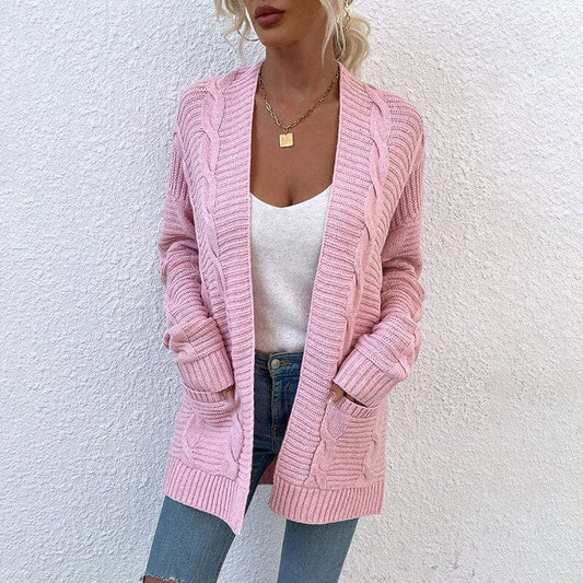 Kuschelige Cardigan Strickjacke Offen Vorne Lockere Passform - IdealeKleiden