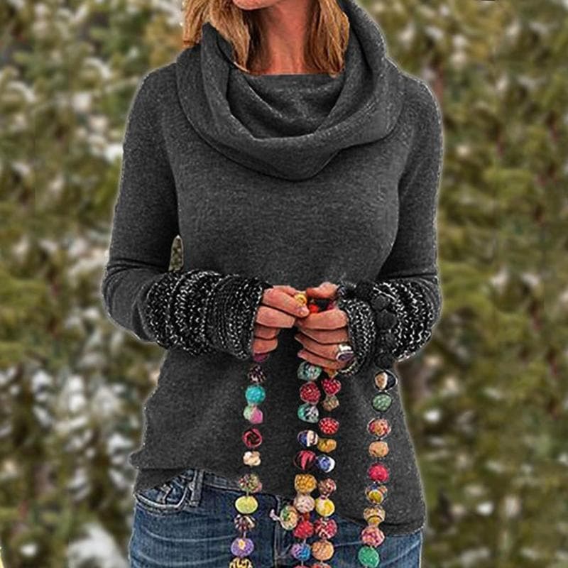 Warme Pullover Damen Oversized Cowl Neck Sweatshirt