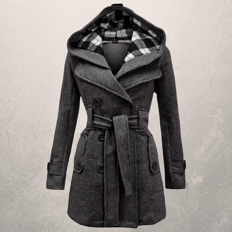 Klassischer Trenchcoat Zweireihig mit Kapuze