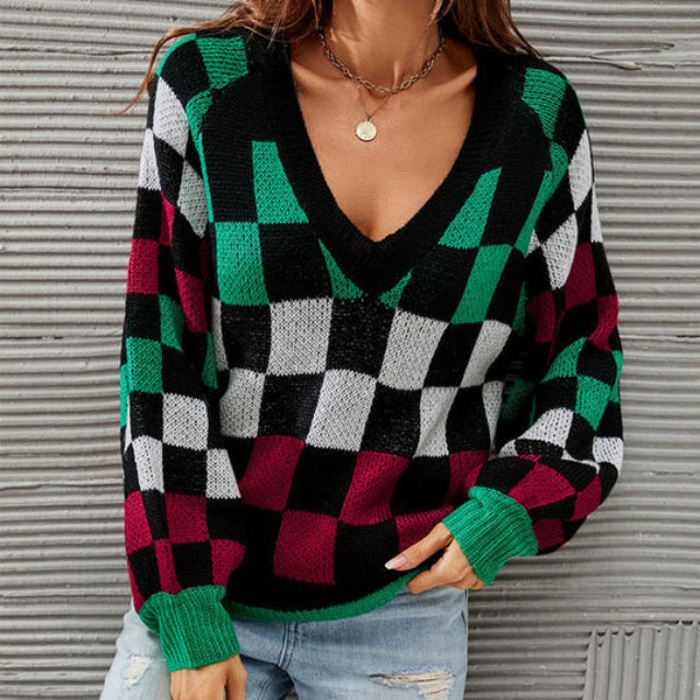 Stylische Pullover Damen Kontrastfarben Modern