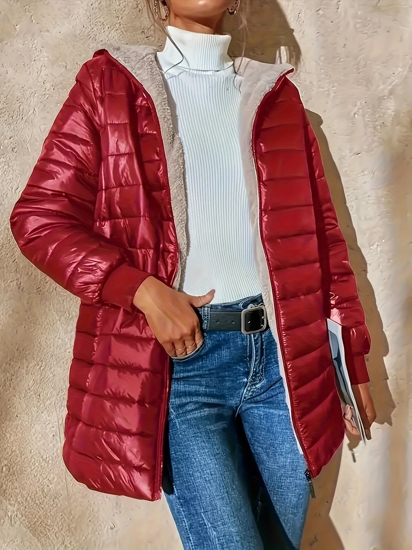 Warme Damenjacke Fleece gefüttert Reißverschluss