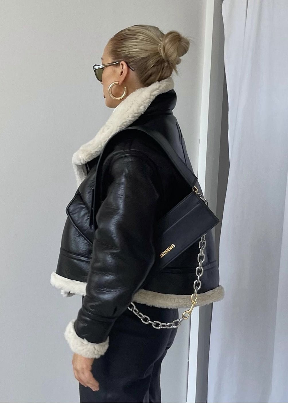 Lederjacke Shearling Gefüttert Edgy Style - IdealeKleiden