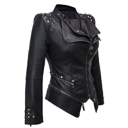 Damen Lederjacke Biker Style Enganliegend - IdealeKleiden