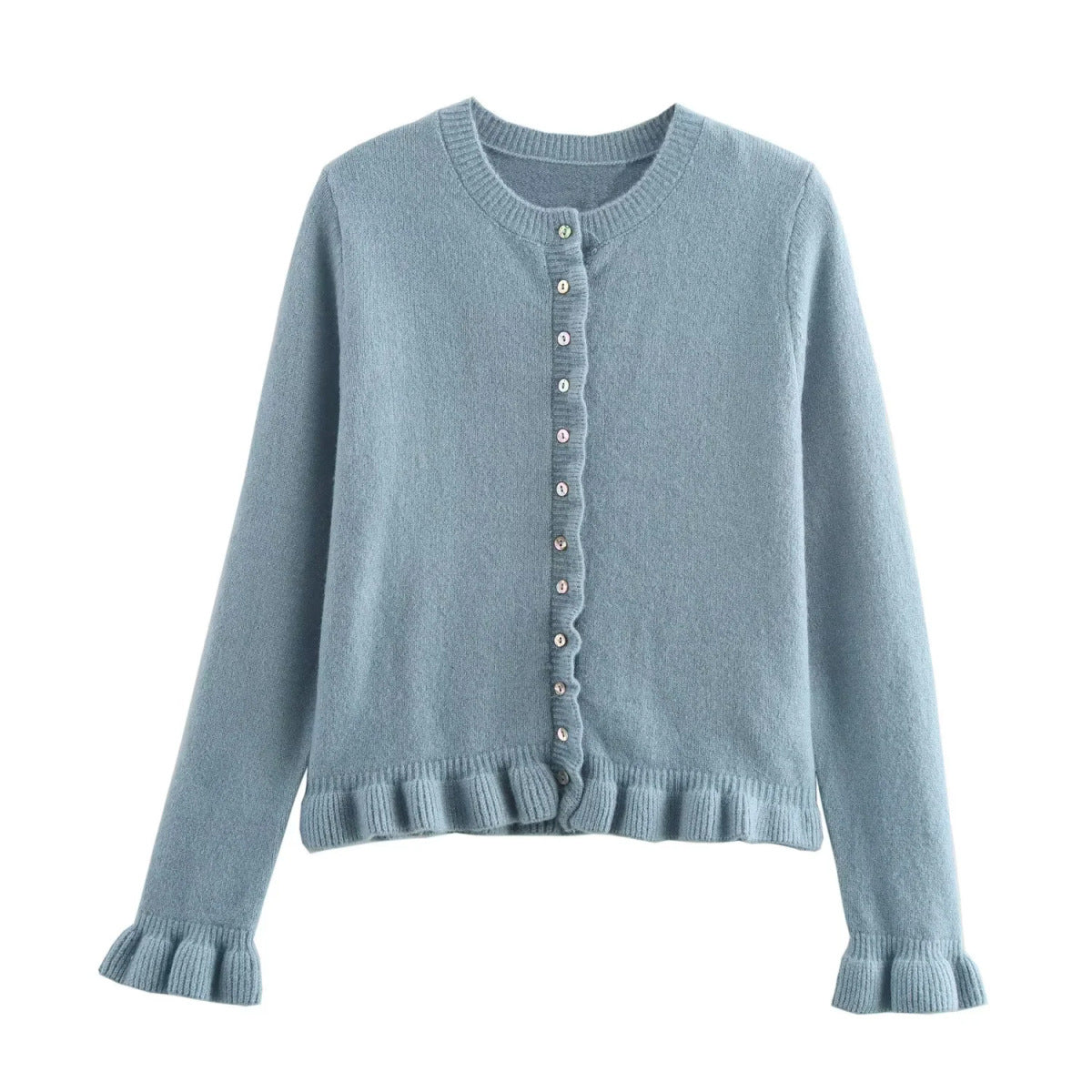 Stylischer Cardigan Damen Rüschen Knopfdesign