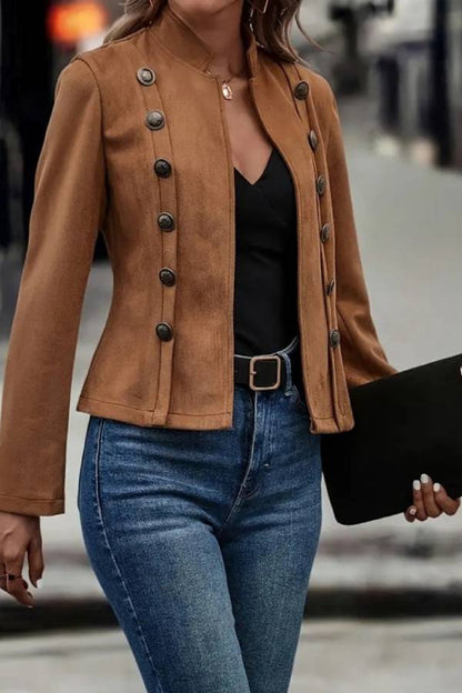 Modische Offene Jacke mit Knopf und Kragen - IdealeKleiden