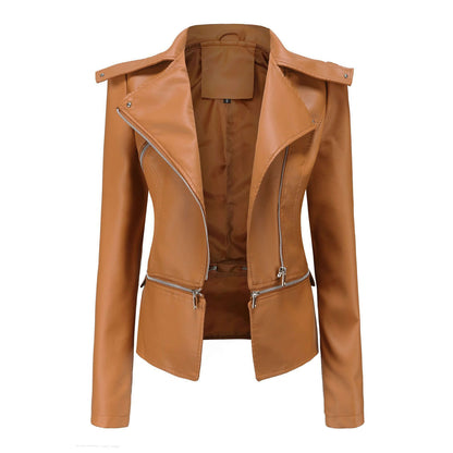 Damen Motorradjacke Slim Fit Kunstleder