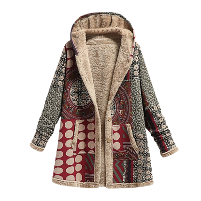 Kapuzenmantel Patchwork-Style Gefüttert mit Weichem Fleece