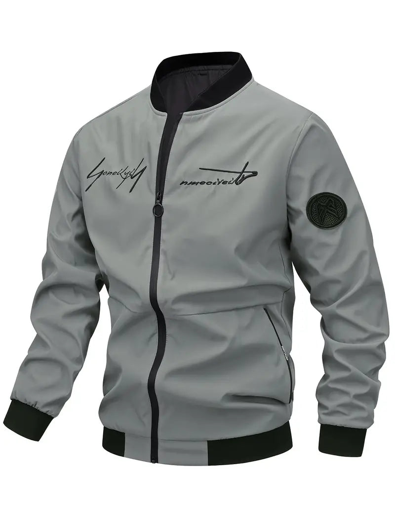 Herren Lederjacke Bestickt Elegant