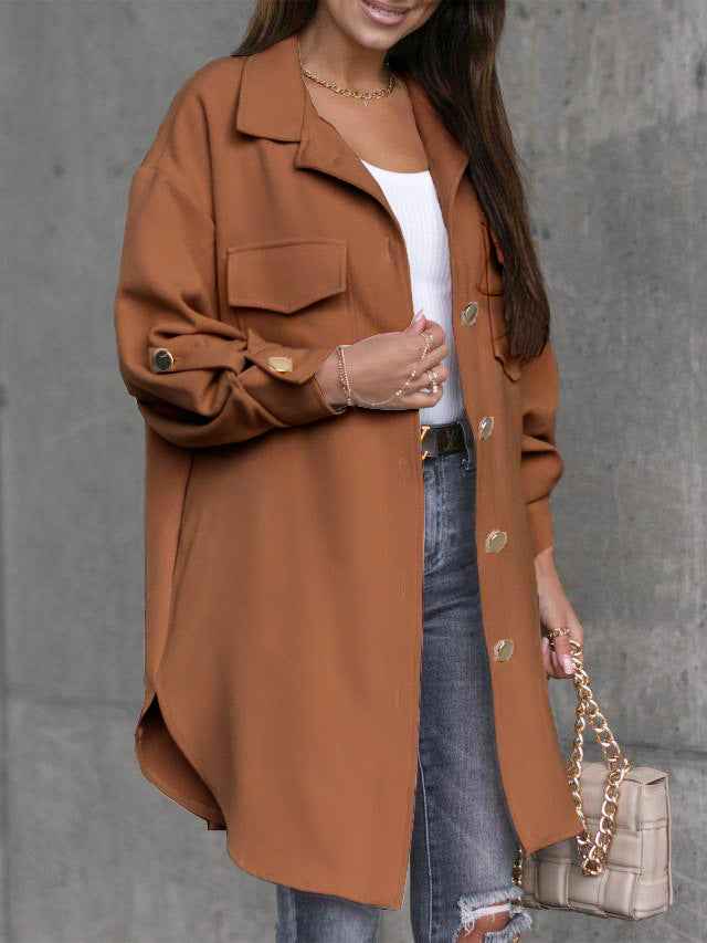 Lange Damenjacke Modern Wollkragen