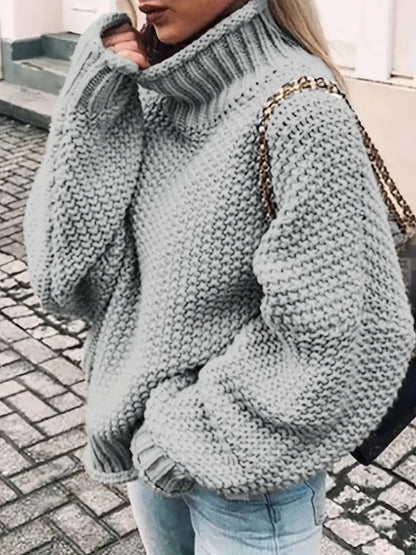 Stilvoller Einfarbiger Pullover Rollkragen - IdealeKleiden