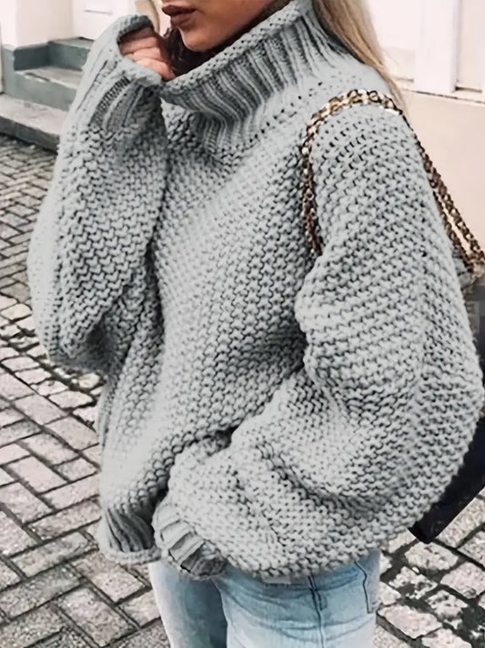 Stilvoller Einfarbiger Pullover Rollkragen - IdealeKleiden