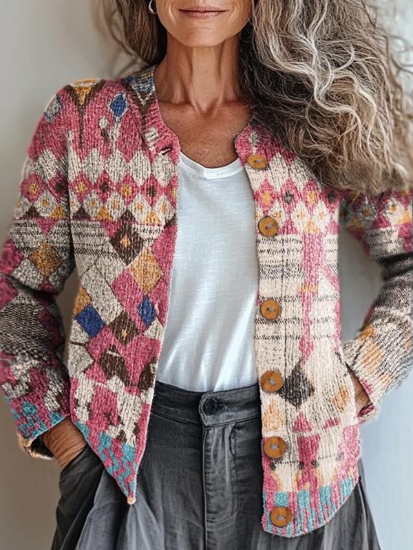 Stylische Boho Jacke Geometrisches Muster - IdealeKleiden