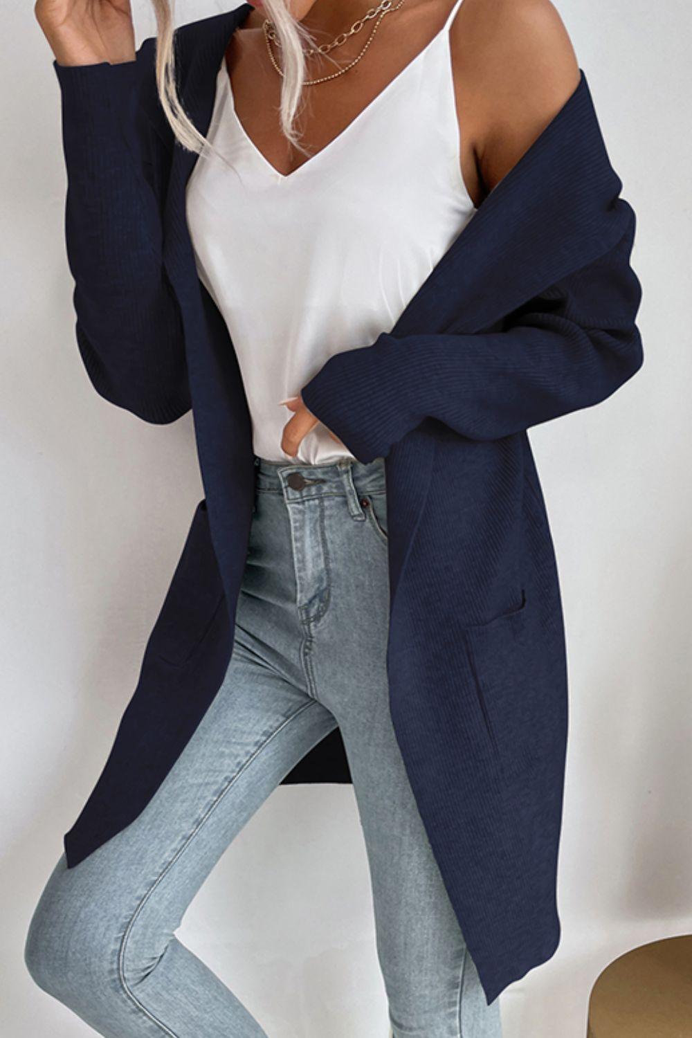 Kapuzen-Cardigan Großzügig mit Taschen und Reißverschluss