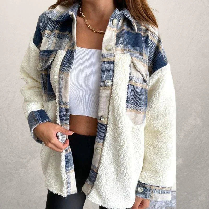 Damen Winterjacke Karo Muster Kapuze - IdealeKleiden