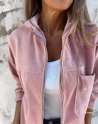 Bequeme Damen-Cordjacke Kapuze