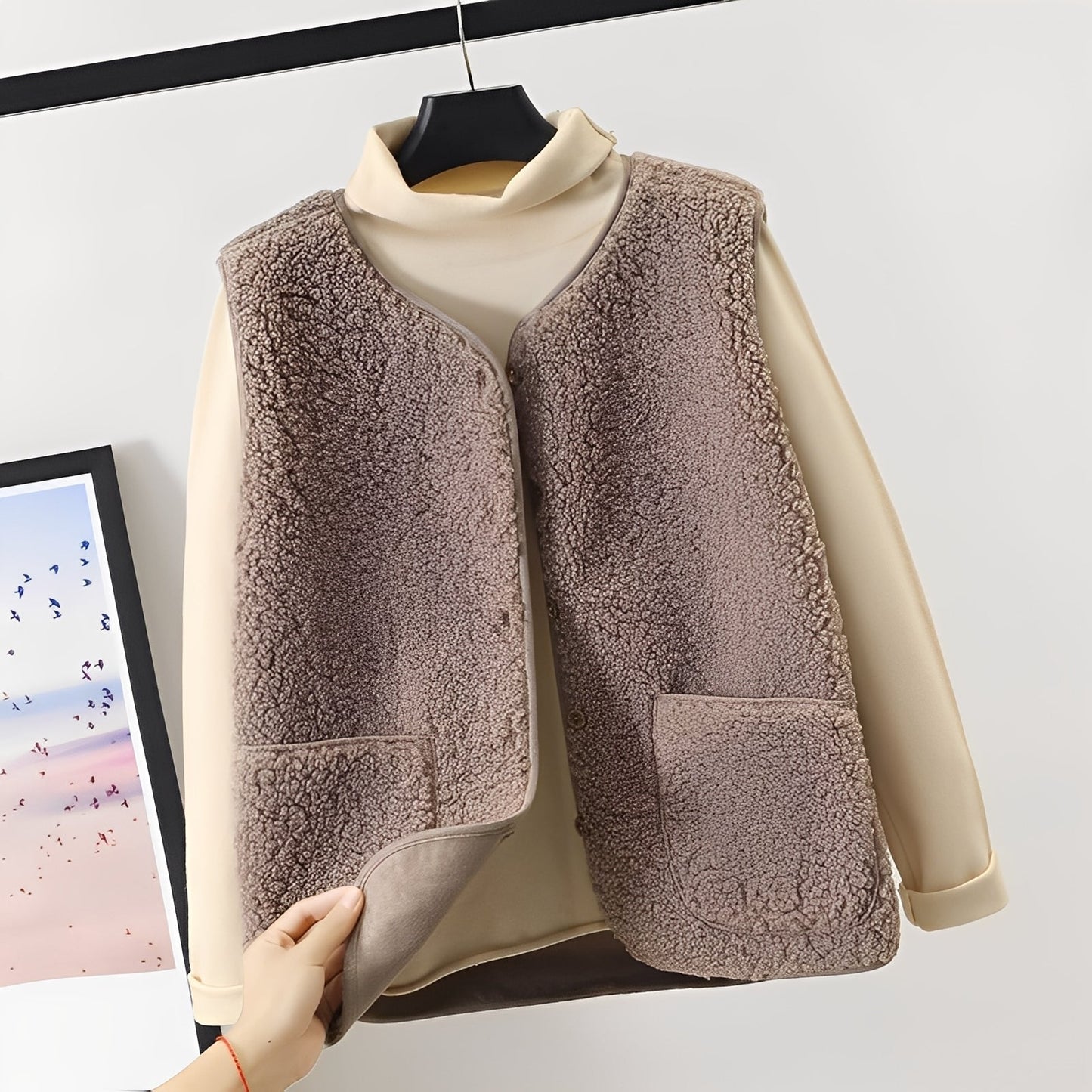 Stylische Damenjacke Plüsch Soft mit Taschen