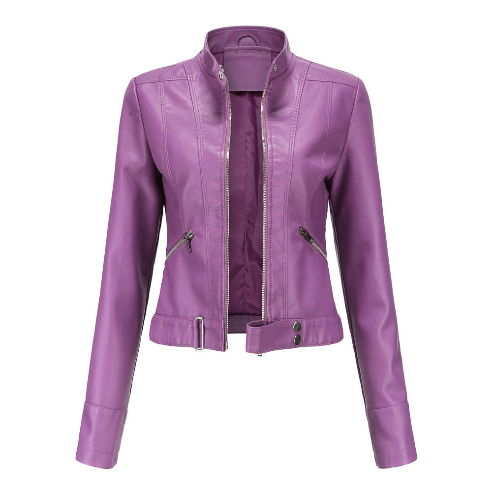 Stylische Damen Lederjacke Mit Kragen