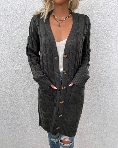 Elegante Strickjacke Langarm Unifarben Damen