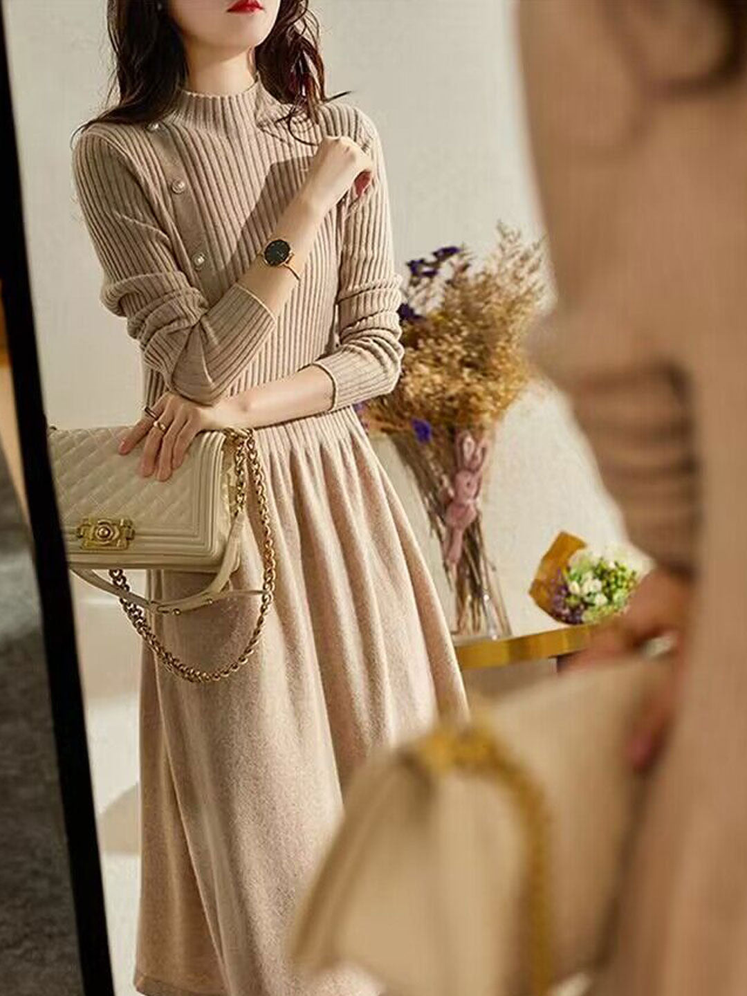 Elegantes Strickkleid Rollkragen Damen