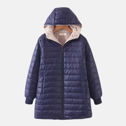 Warme Steppjacke Mittellang Kapuze Fleece