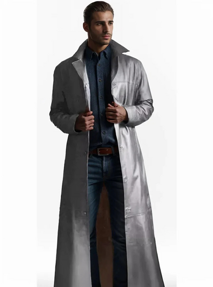 Eleganter Herren Ledermantel Lang