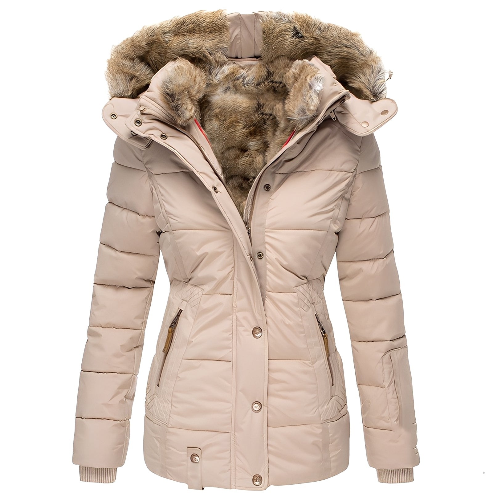 Elegantes Damenjacken | Schlankes Winterjacket mit Pelzkragen - IdealeKleiden