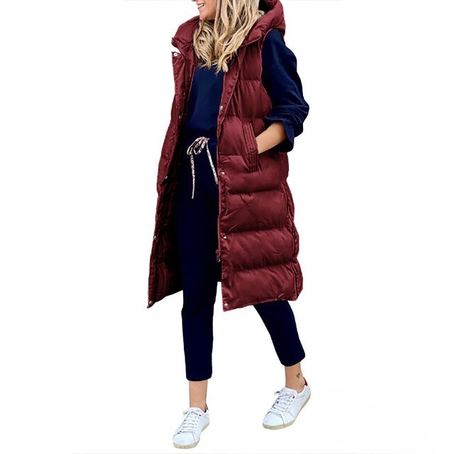 Damen Wintermantel Lang Ärmellos Stylish - IdealeKleiden