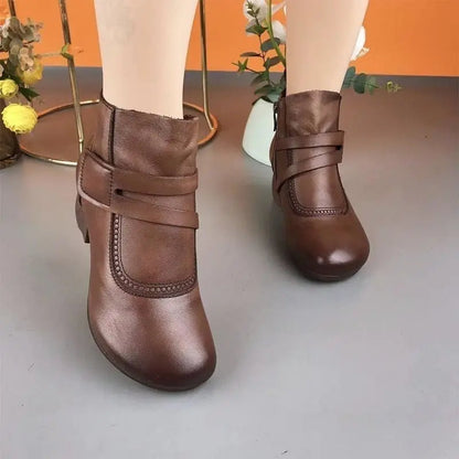 Stilvolle Damen Lederstiefel Vintage Look