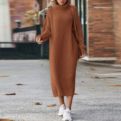 Damen Maxikleid Pullover Bequem Mit Kragen