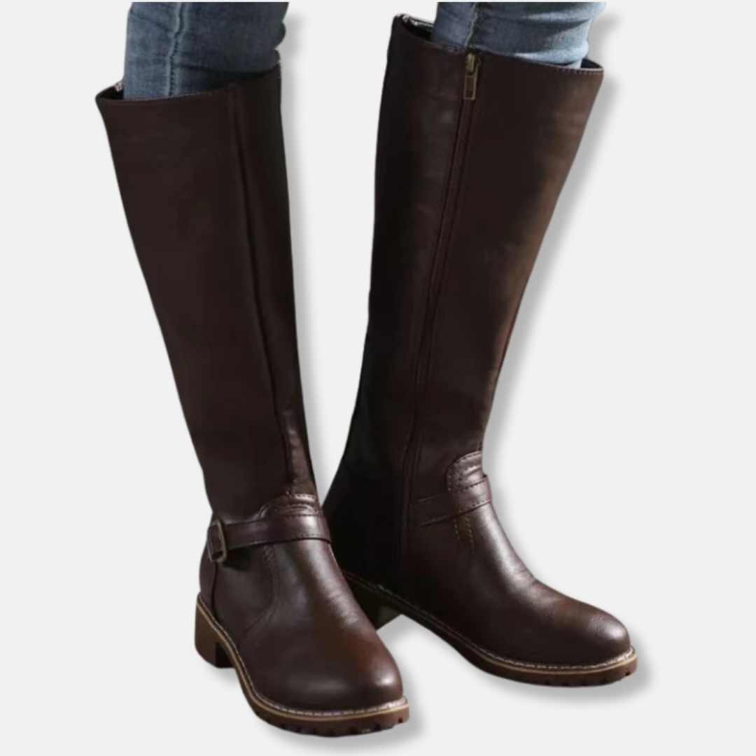 Kniehohe Stiefel Lederoptik Doppelreißverschluss