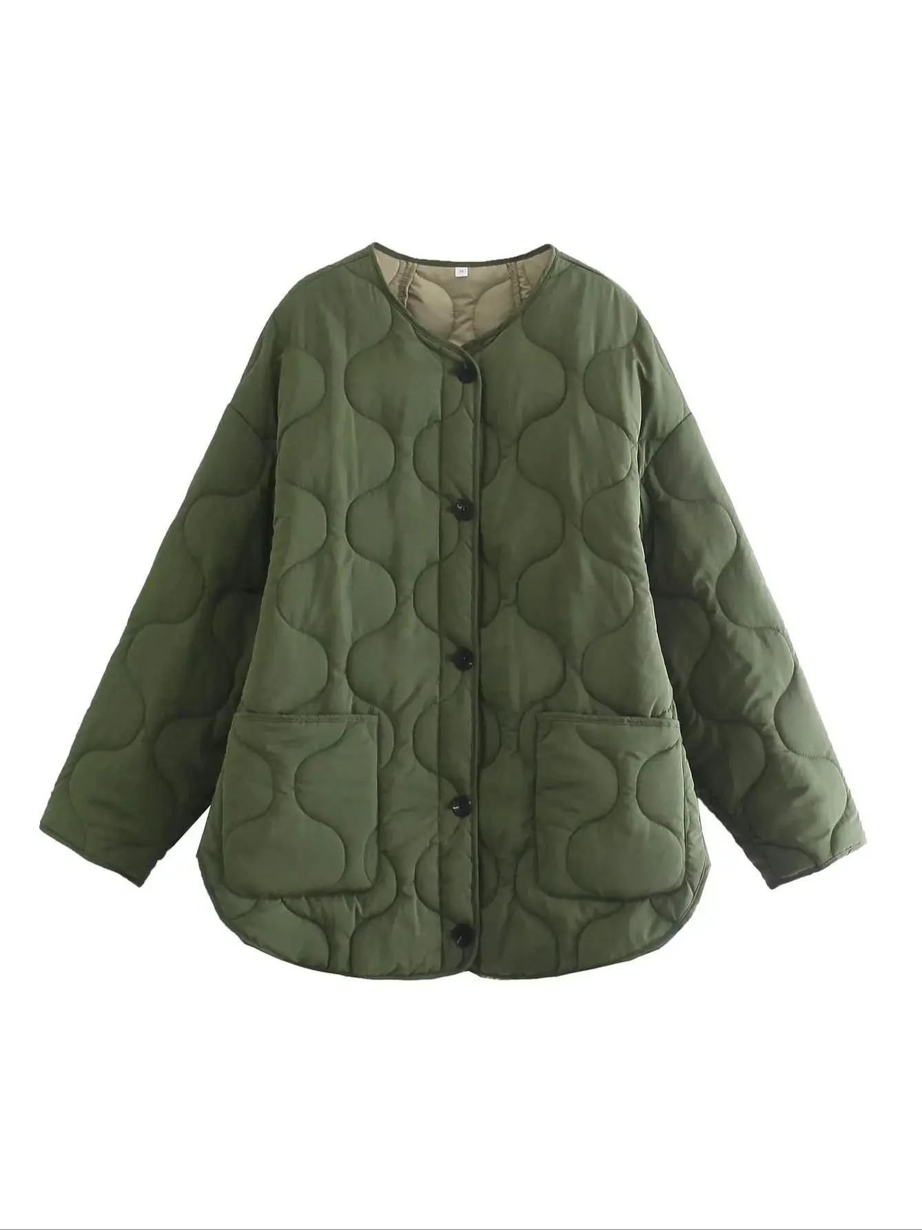 Olivgrüne Steppjacke Übergroß Trendy Herbst Winter