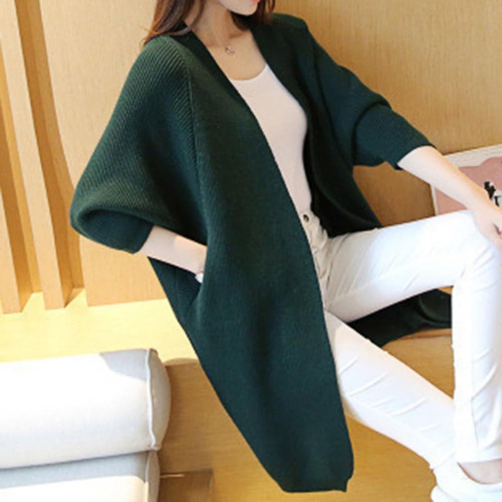 Langer Cardigan Weich Strick Lockere Passform Taschen