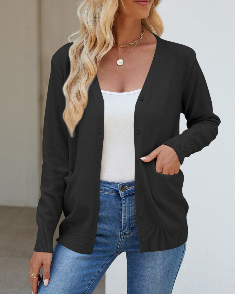 Damen Strickjacke V-Ausschnitt Langärmelig