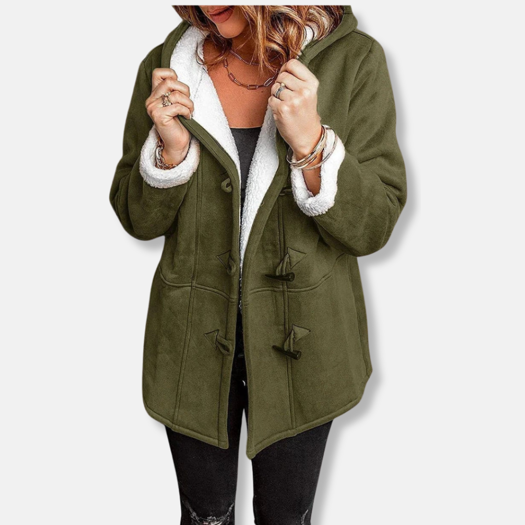 Fleecejacke Damen Kapuze Mittellang Lässig