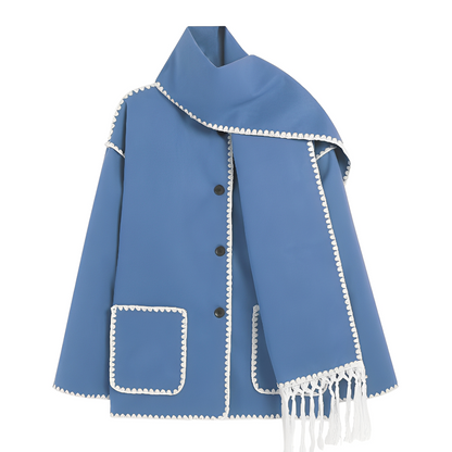 Elegante Damen Wolljacke Schal Kragen
