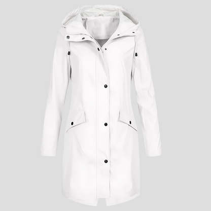 Langer Regenmantel Damen Kapuze Taschen