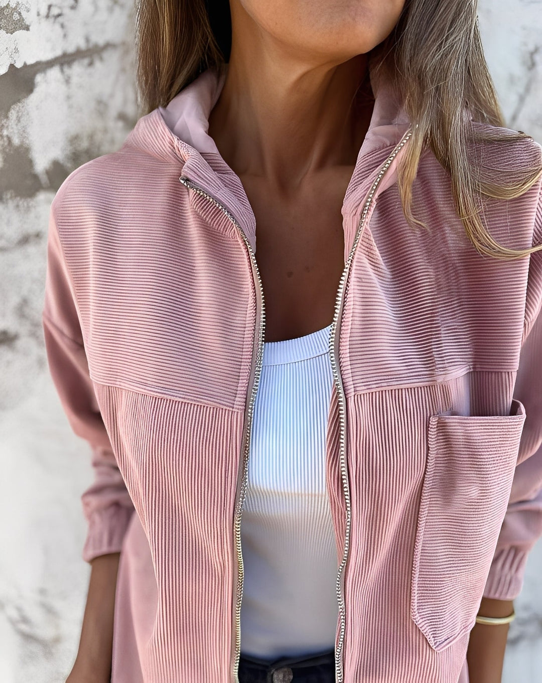 Modische Damen-Cordjacke mit Kapuze Lässig