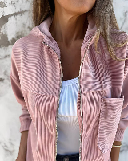 Damen Cordjacke Kapuze Modern