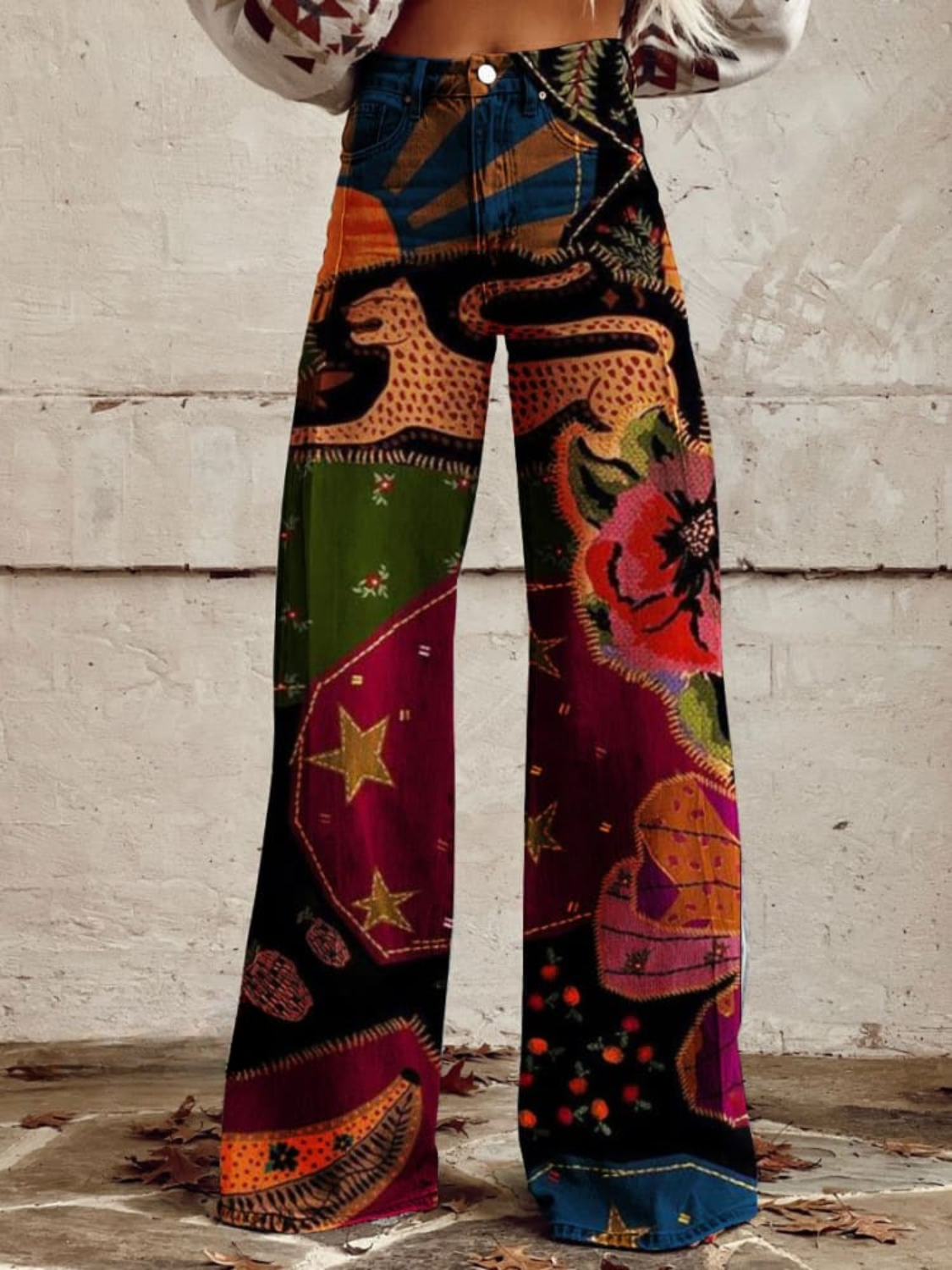 Weite Boho-Hose Damen Vintage Stil