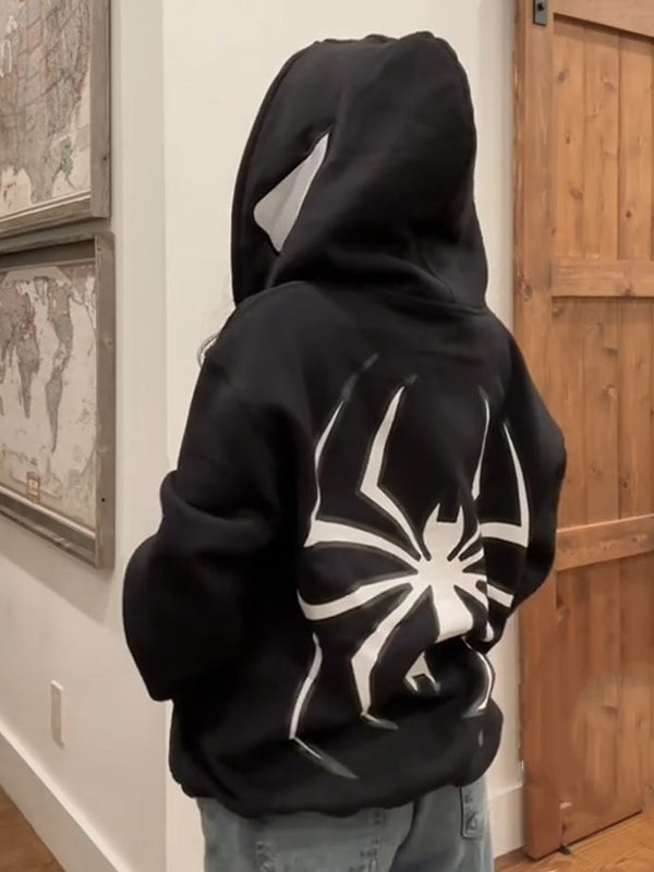 Stylische Hoodie Reißverschluss Spinnen Design - IdealeKleiden