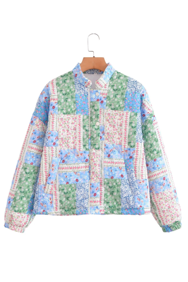 Elegante Blumenjacke Langarm Stehkragen Damen - IdealeKleiden