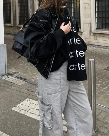 Übergroße Lederjacke Damen Style