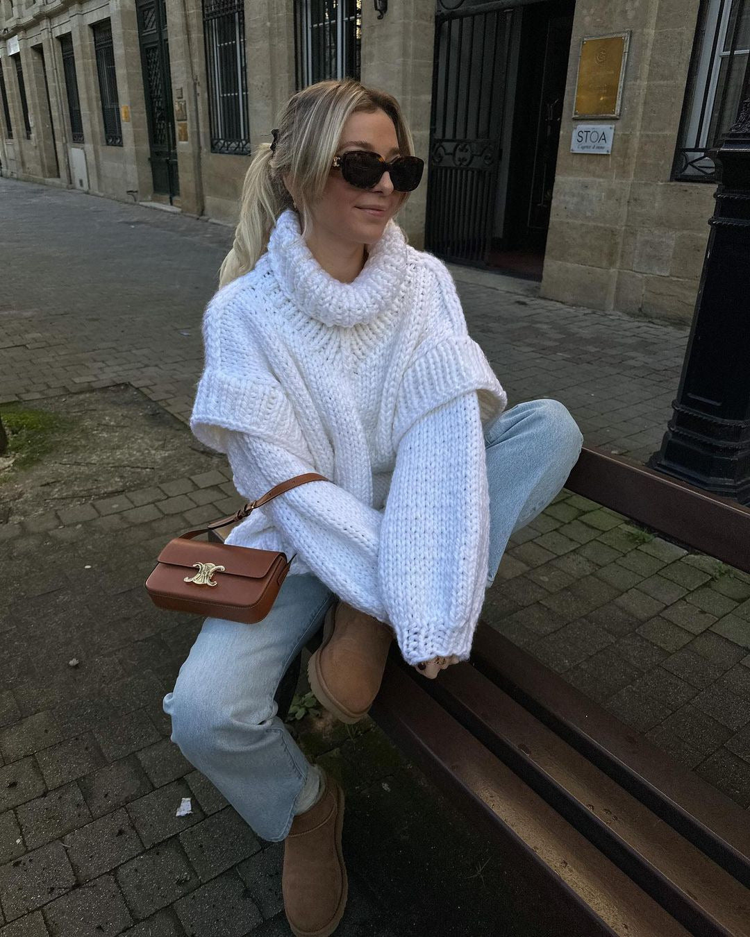 Weite Strickpullover Damen Rollkragen Oversize