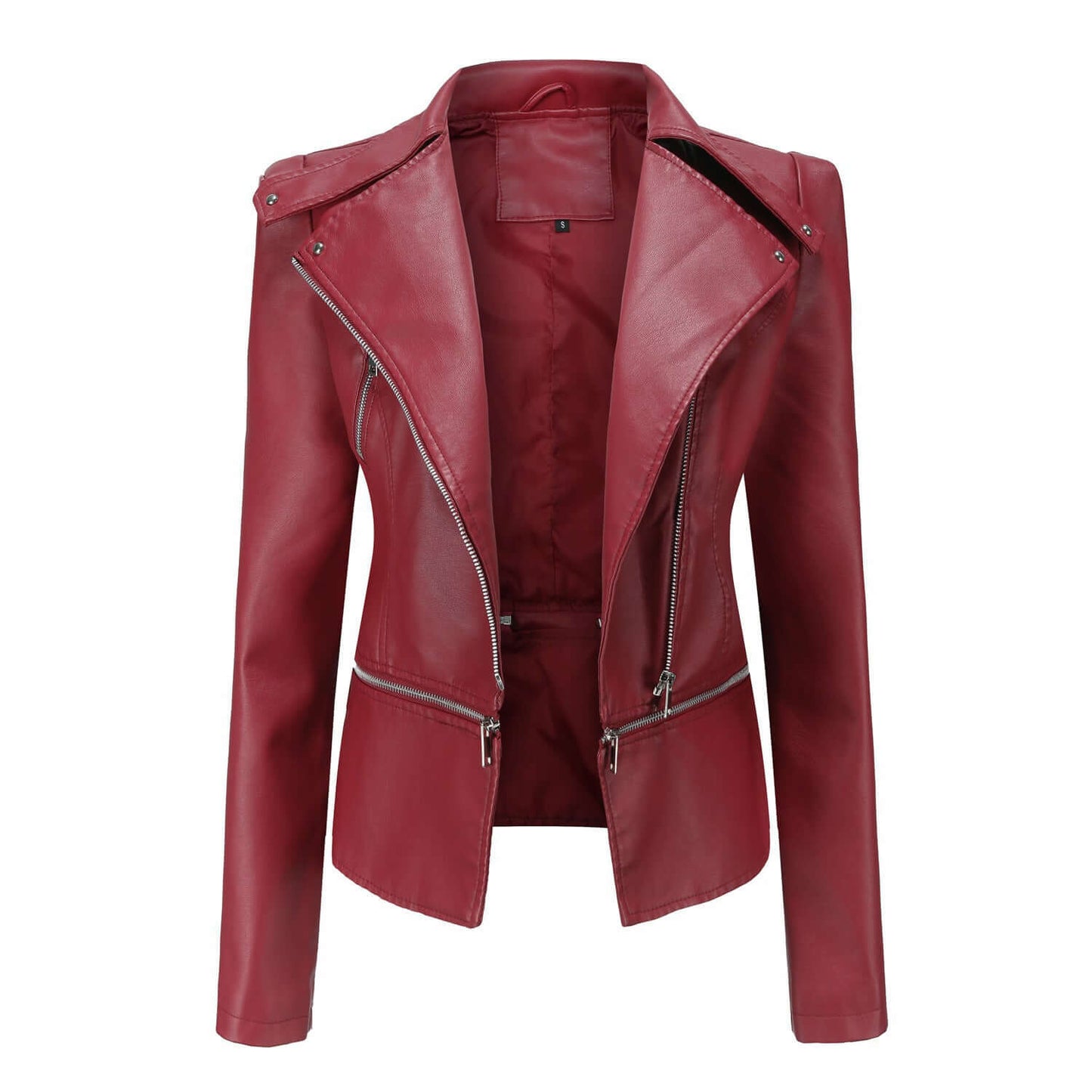 Damen Motorradjacke Slim Fit Kunstleder