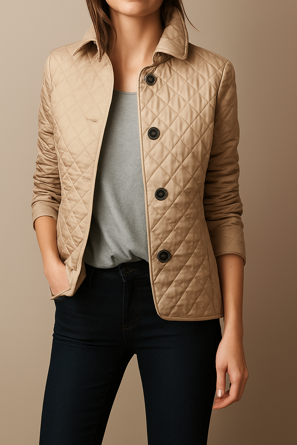 Frauen Steppjacke Modern Umschlagkragen