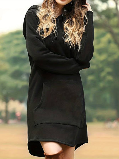 Kapuzenkleid Mit Kängurutasche Schwarz