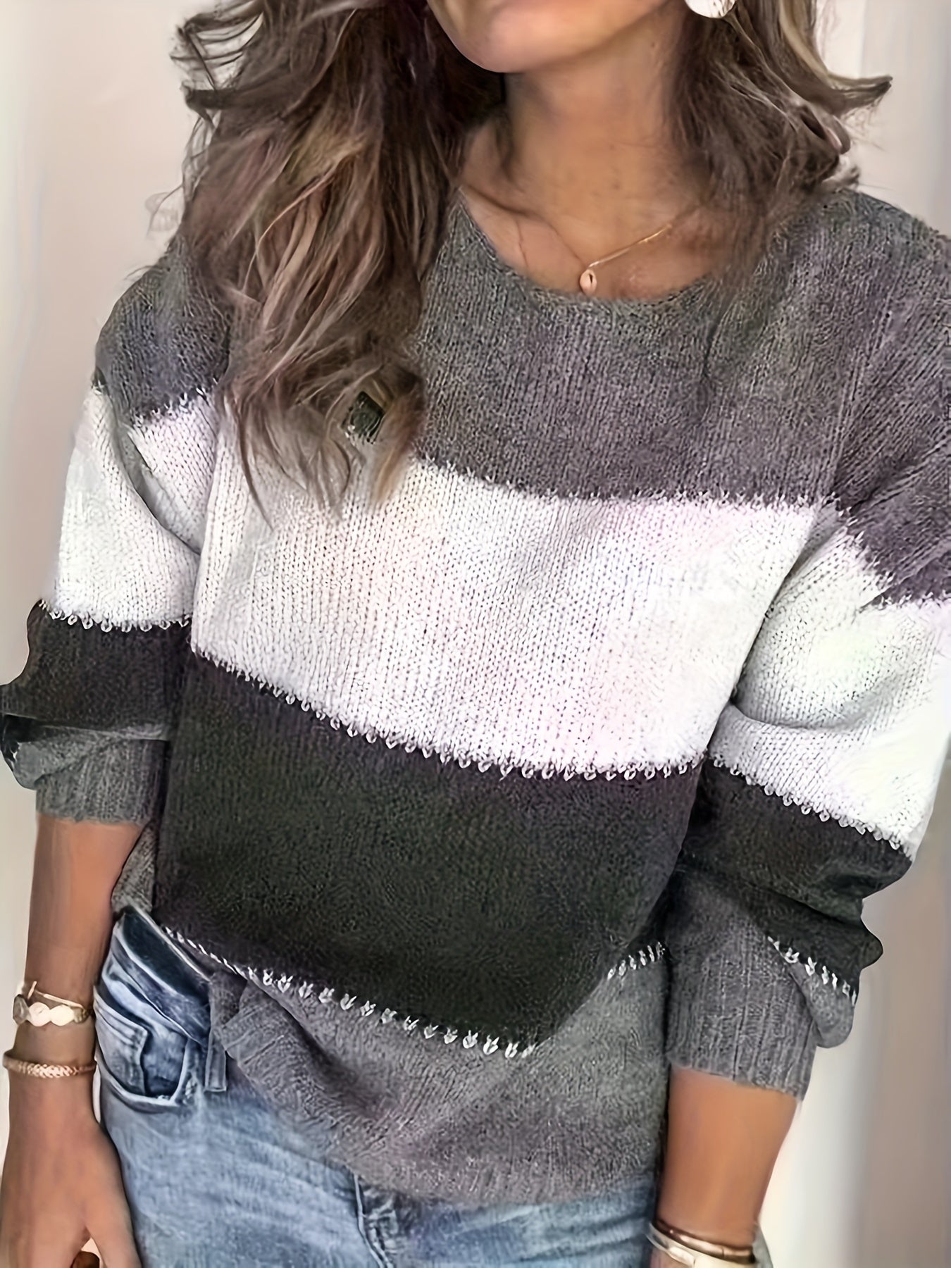Farbblock Pullover Trendy Damen