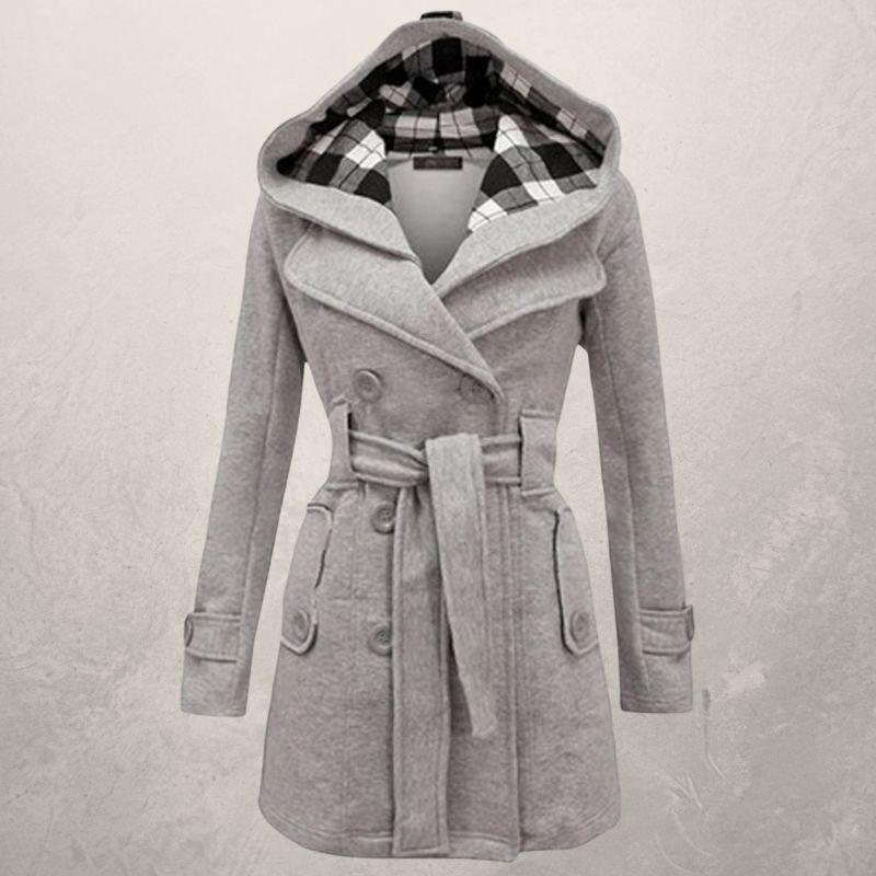 Klassischer Trenchcoat Zweireihig mit Kapuze