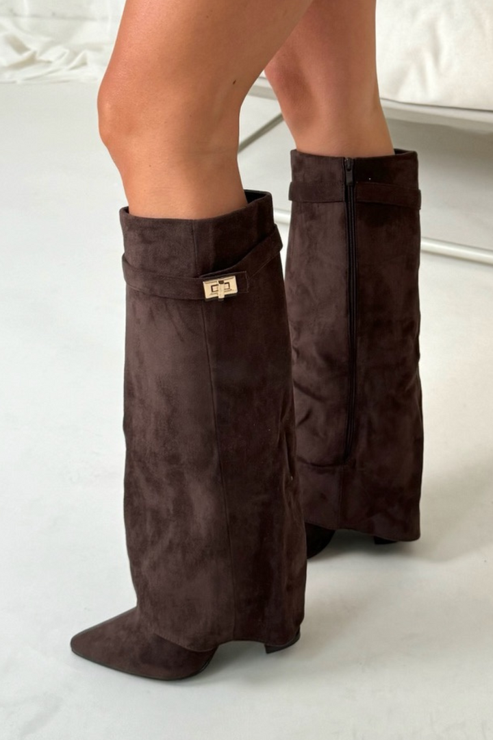 Damen Stiefel Hoch Elegant Umschlag Detail